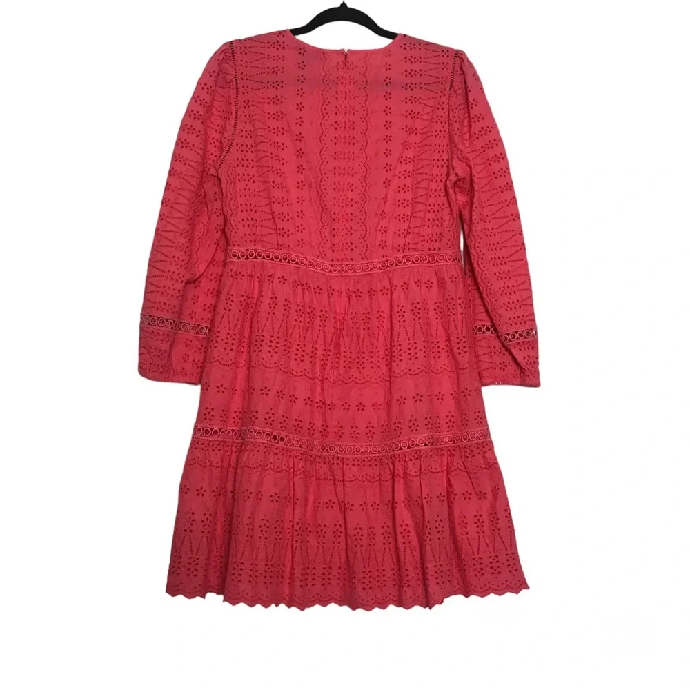 J. Crew Coral Floral Eyelet Tiered Shift Dress Womens Size 6 Peasant Coquette
